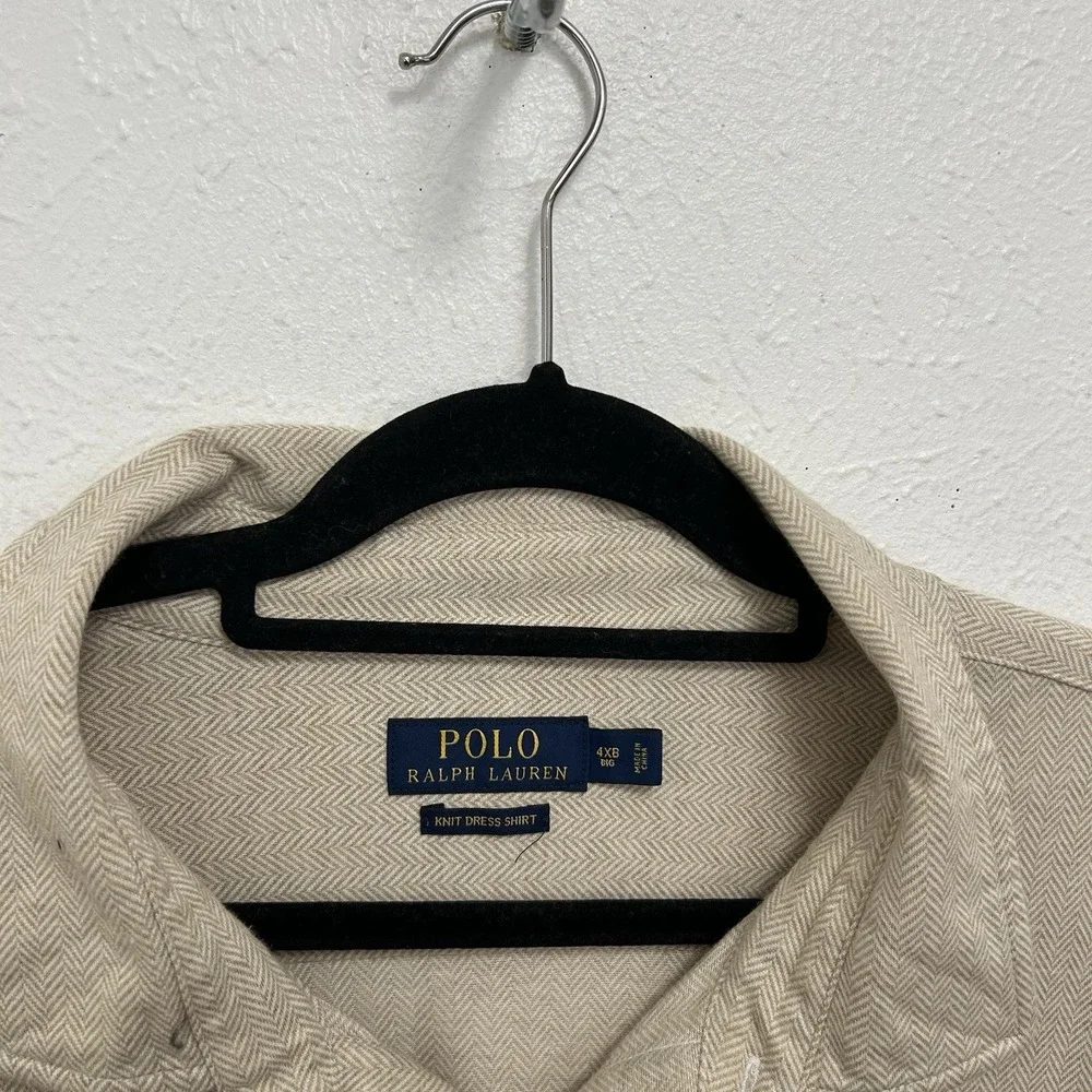 Polo Ralph Lauren Beige Chevron Knit Shirt Size 4XB Long Sleeve Button up Preppy